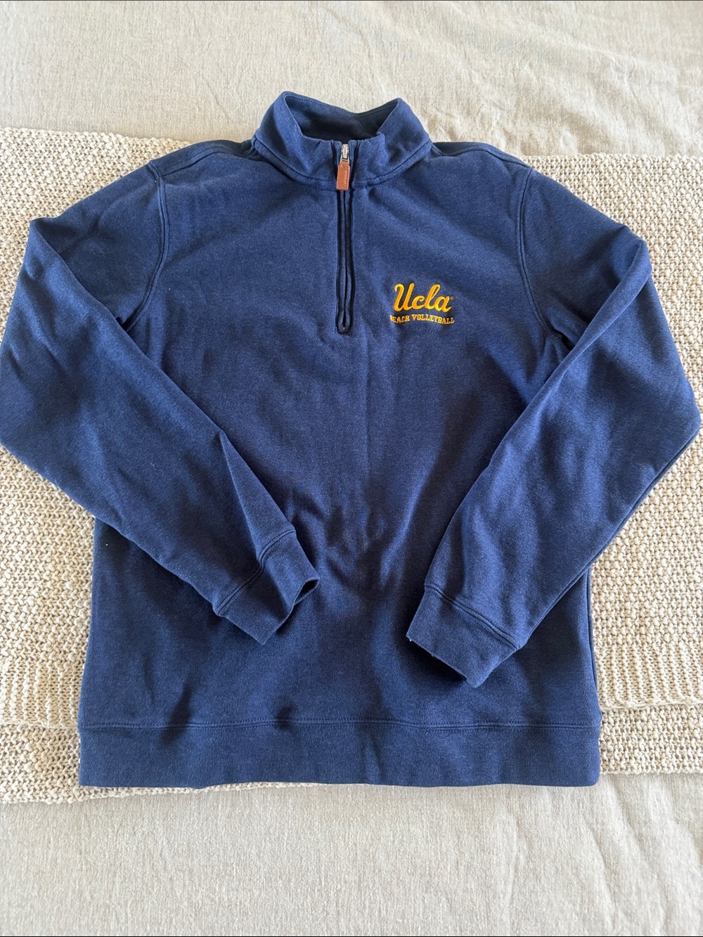 UCLA Beach Volleyball Navy Quarter-Zip Pull-Over w/ Brown Leather zipper tab. -M